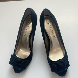 White House Black Market Rachel Satin Black Peep Toe Heels Size 10